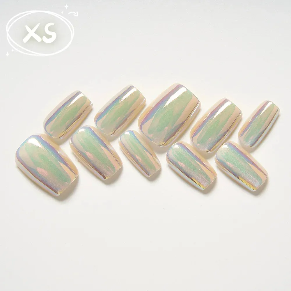 10-Piece Metallic Mirror Press-On Nails - Short Square UV Acrylic Fake Nails