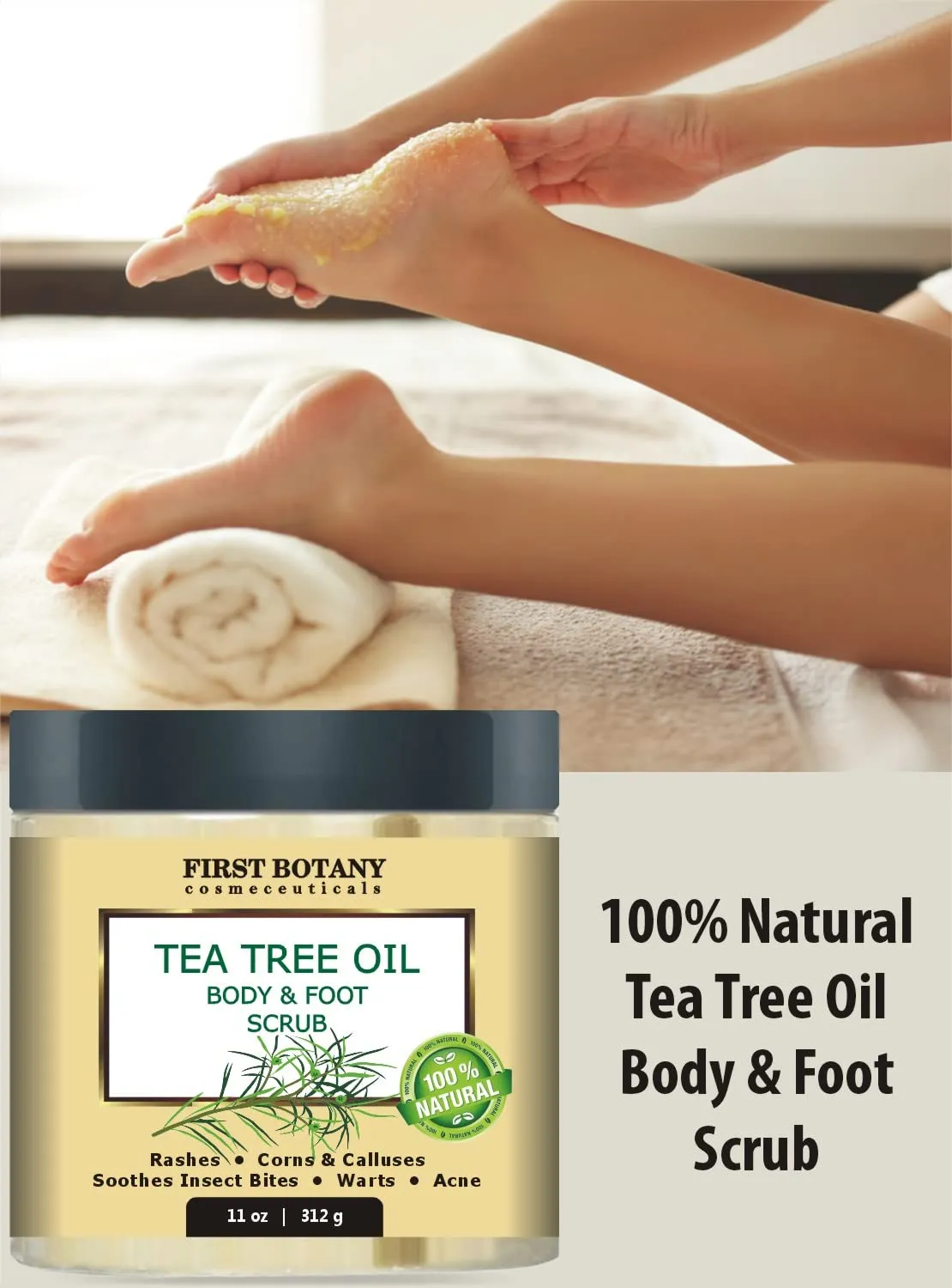 100% Natural Tea Tree Oil Body & Foot Scrub with Dead Sea Salt