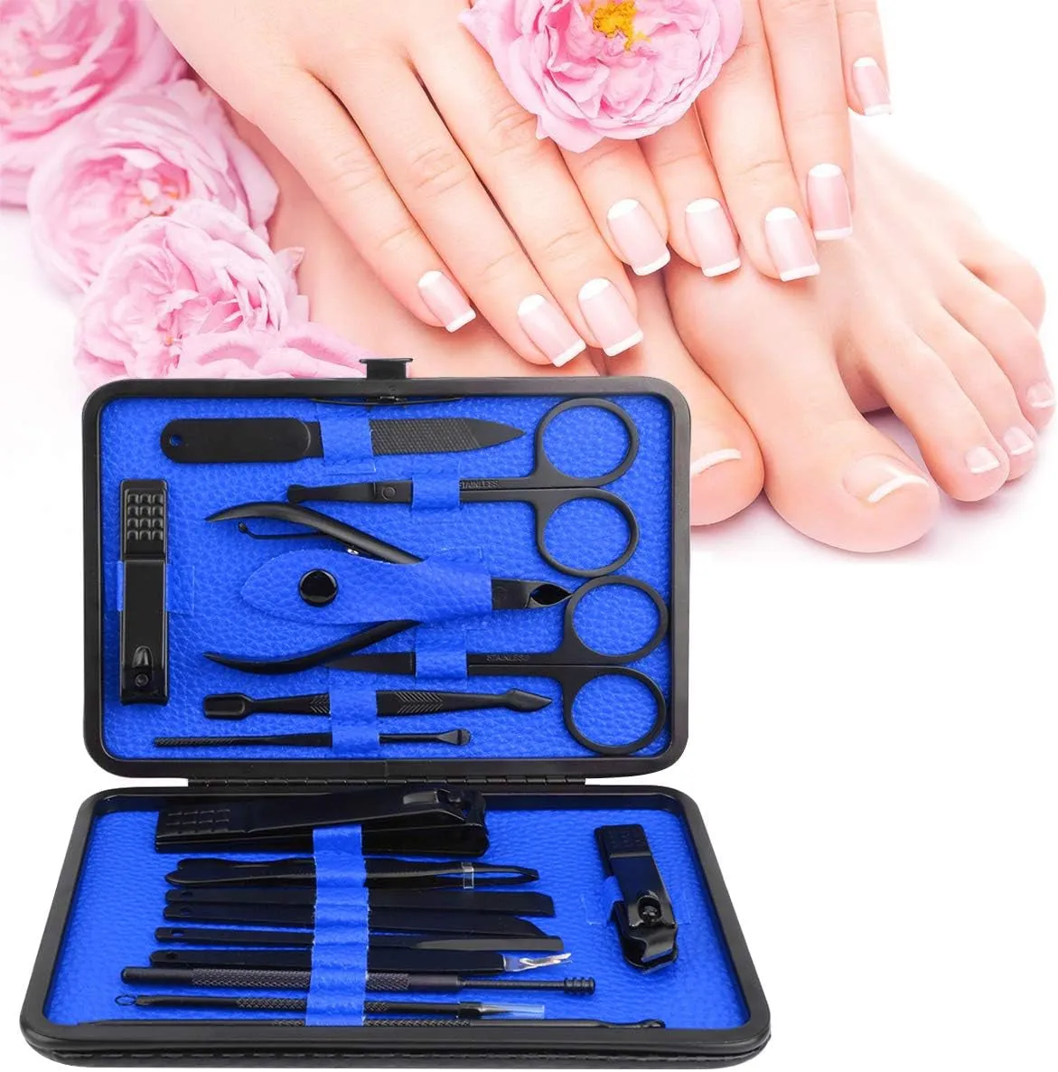 18-Piece Professional Stainless Steel Manicure and Pedicure Kit with Travel Case