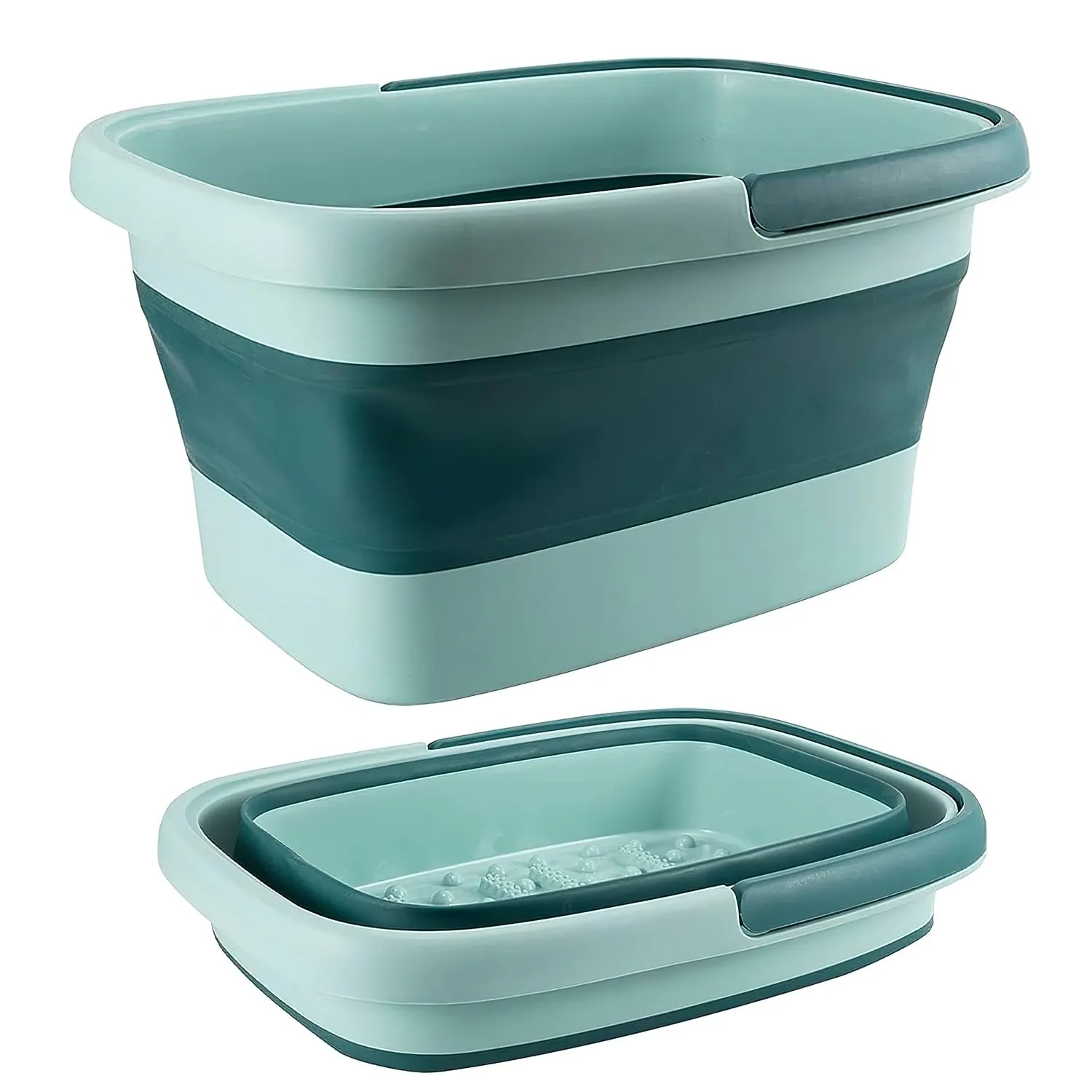 2 Pack Collapsible Foot Bath Basin 15L TPE Foot Soak Tub Green with Massage Rollers