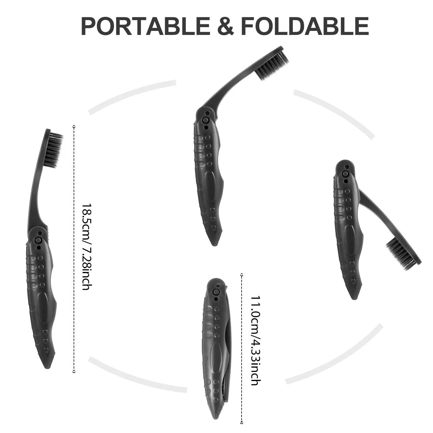 8 Packs Individually Wrapped Black Travel Folding Toothbrush for Travel and Camping Portable Charcoal Toothbrush with Soft Medium Bristles for School