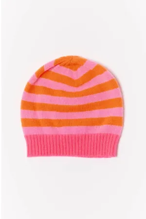 Baby Cashmere Beanie in Electric, Orange Pink Stripe