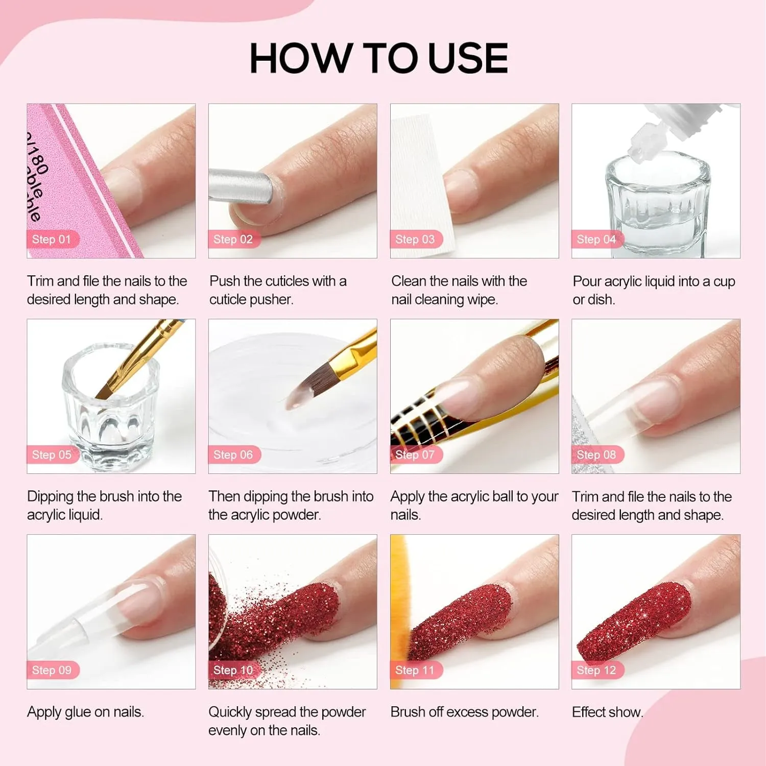 Beginner-Friendly Acrylic Nail Art Kit - Drill, UV Light, 45 Colors of Powder & Glitter Tools