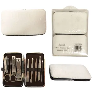 CLEARANCE SNAKE  PRINT MANICURE SET (CASE OF 24 - $2.50 / PIECE)  Wholesale 9 Piece Stainless Steel Manicure Set in Silver White Snake SKU: 9699-SNK-SILVER-24