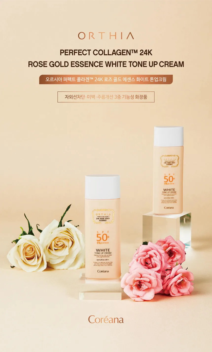 Coreana ORTHIA Perfect Collagen 24K Rose Gold Essence White Tone Up Cream Sensitive Skin SPF50 PA    
