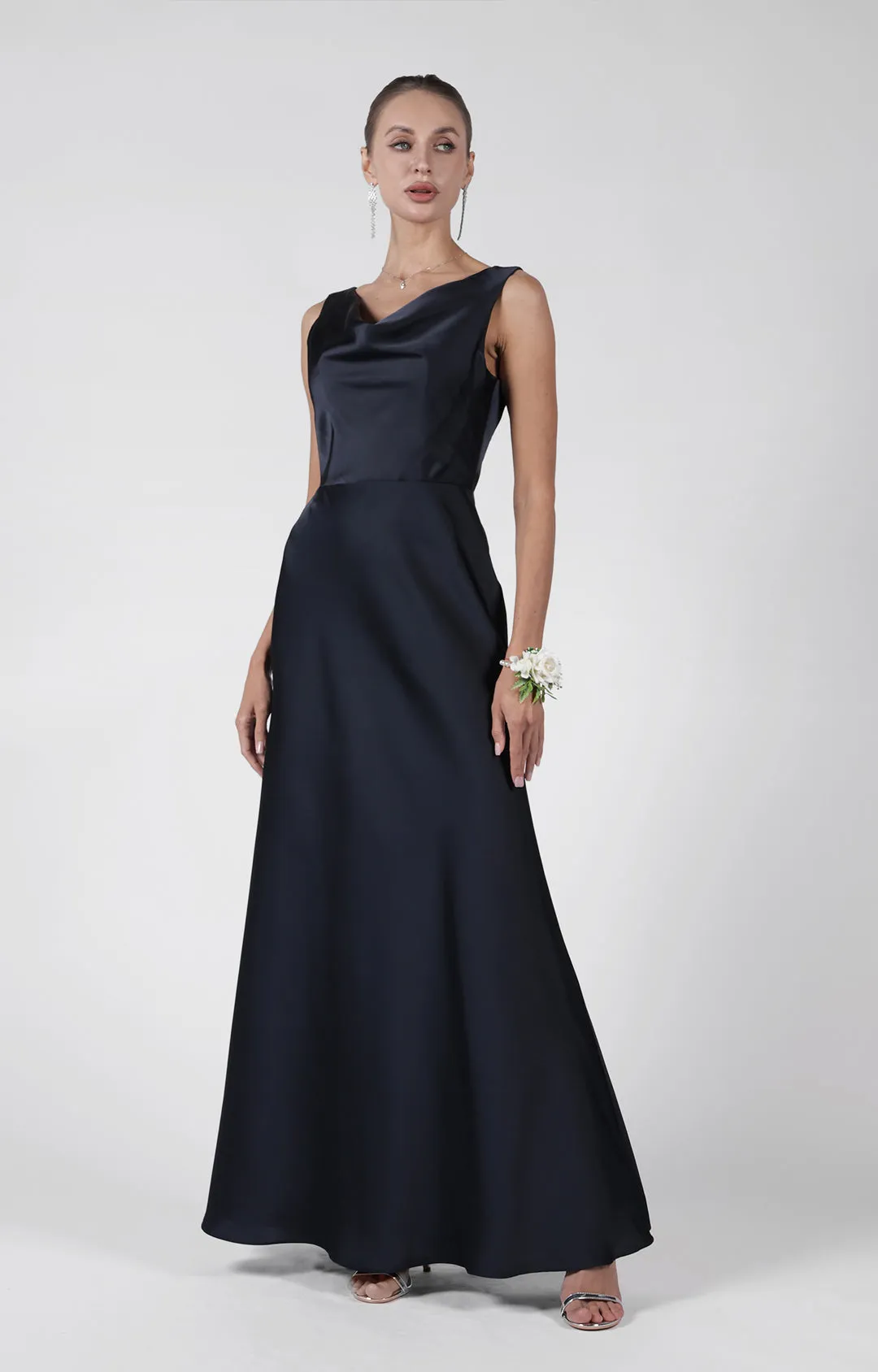 Cowl Neck Fluted Hem Bridesmaid Maxi Dress