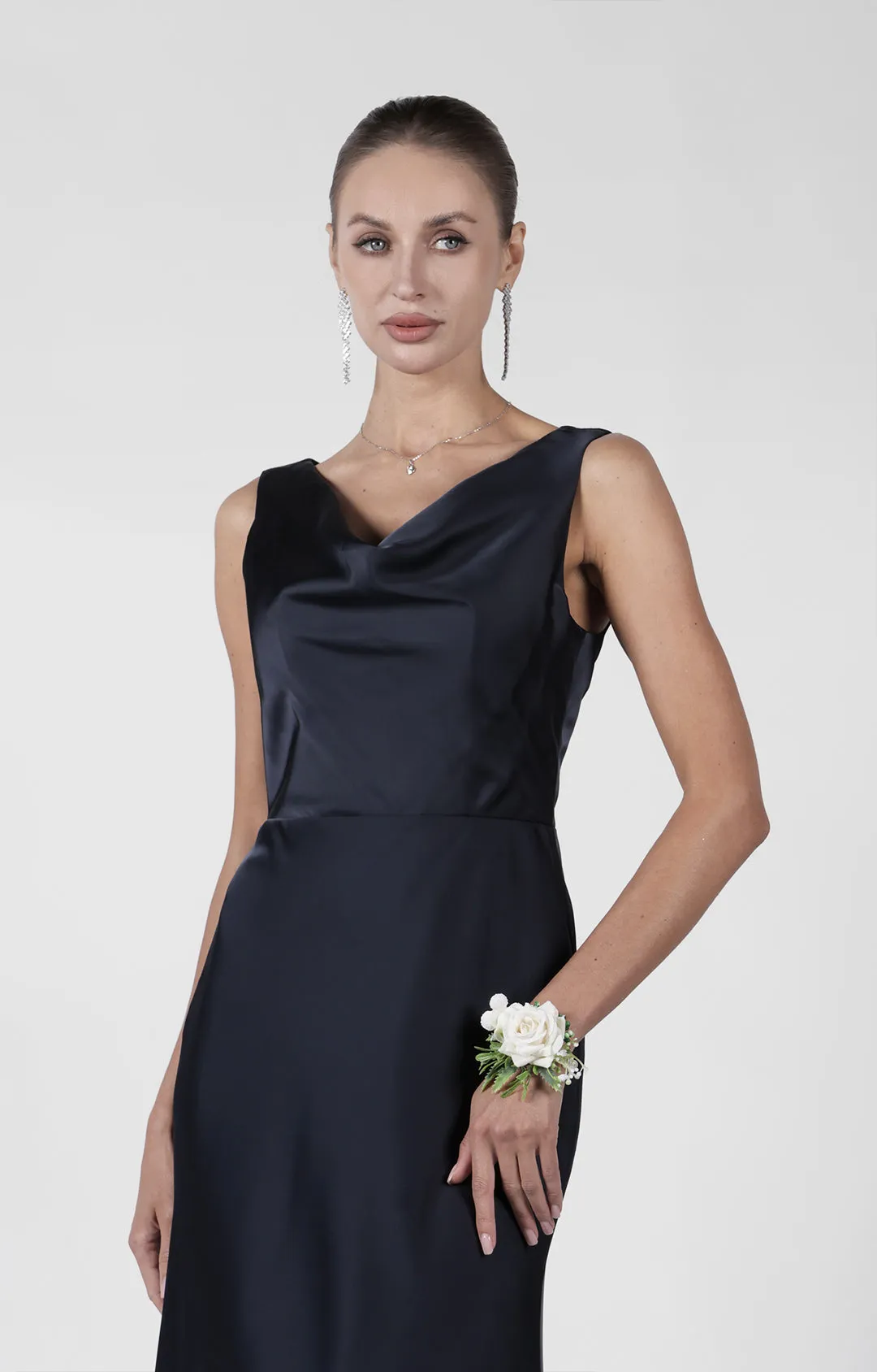 Cowl Neck Fluted Hem Bridesmaid Maxi Dress