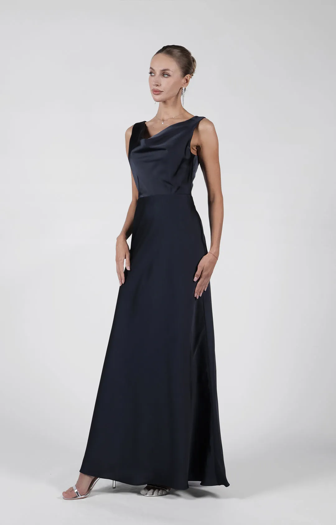 Cowl Neck Fluted Hem Bridesmaid Maxi Dress
