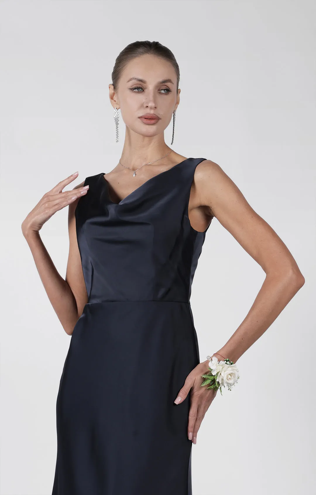 Cowl Neck Fluted Hem Bridesmaid Maxi Dress