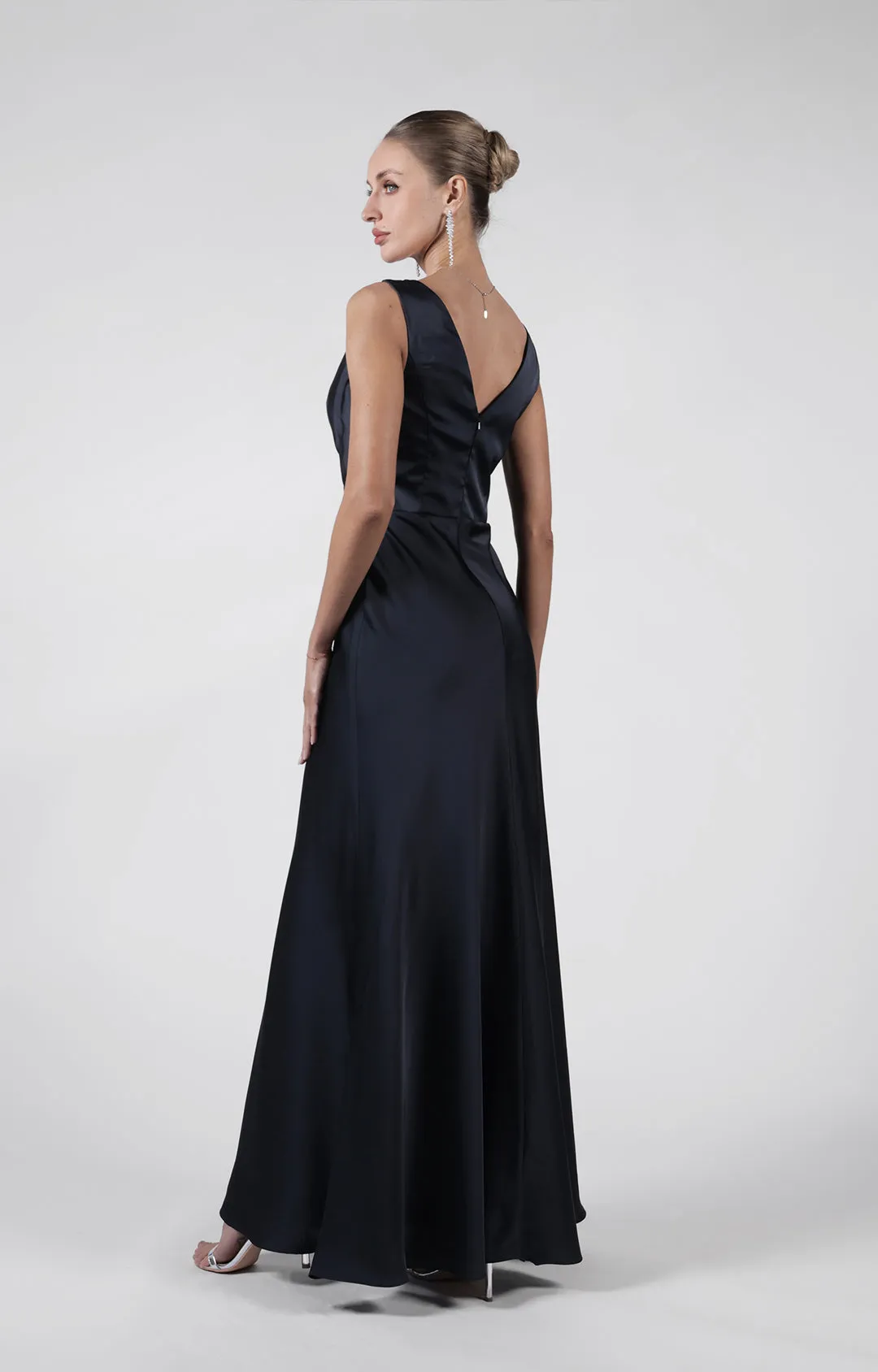 Cowl Neck Fluted Hem Bridesmaid Maxi Dress