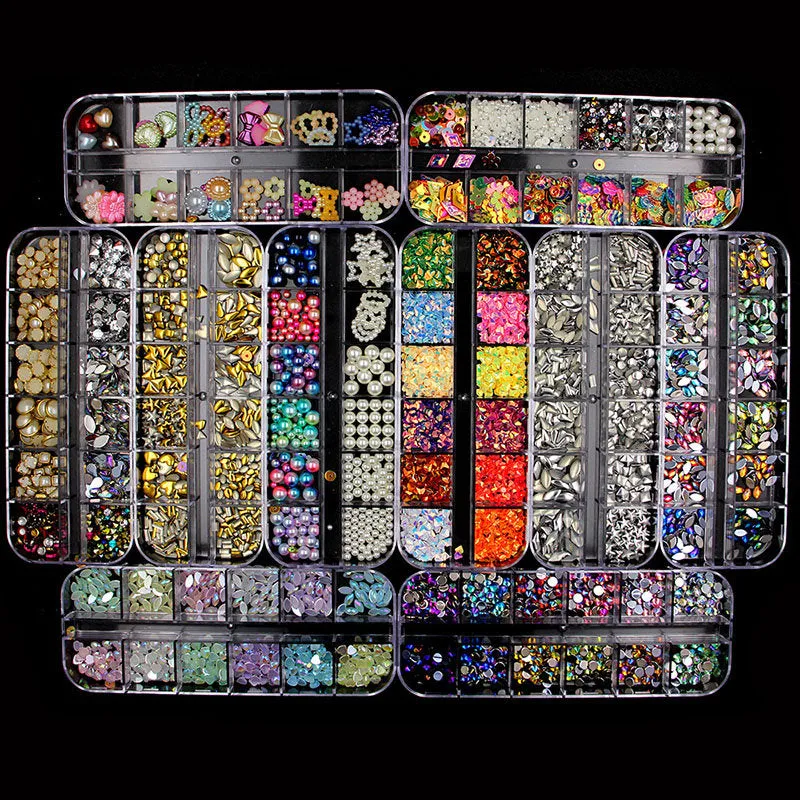 Crystal Nail Art Rhinestone Set - 3D Diamond Gem Nairl Art Decoration - Crystal Rhinestones for Nails - Shiny Rhinestones For Glitter Nail