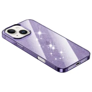 For Iphone 15 Electroplated Pc Hybrid Glitter Glass Phone Case