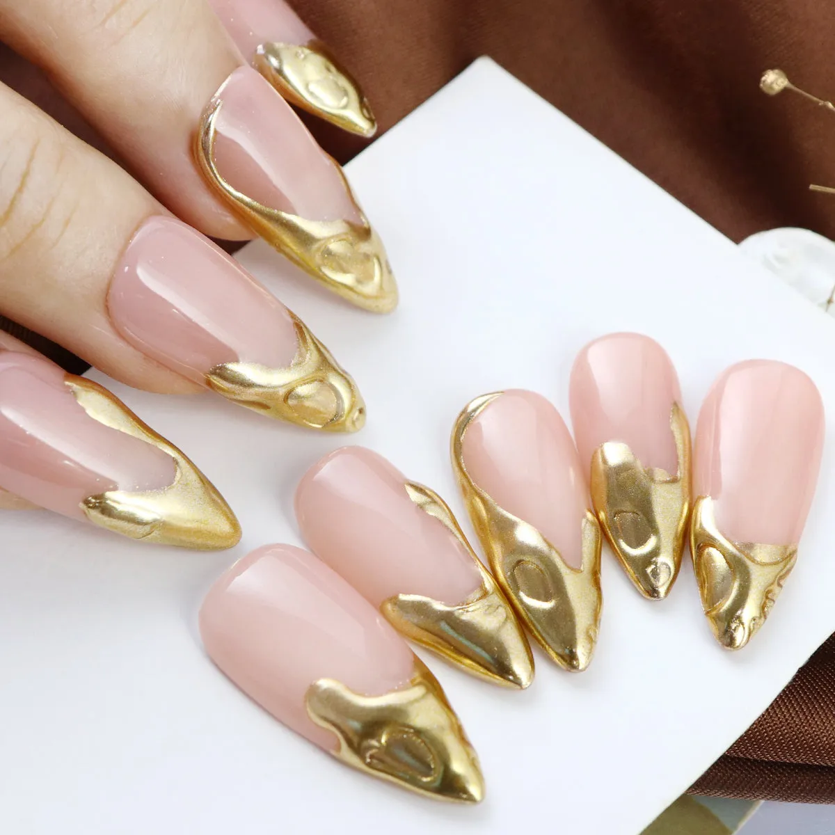Handmade Heavy Metal 3D Long Almond Press-On Nails