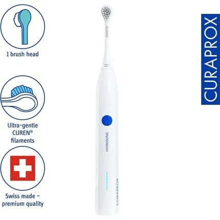 Hydrosonic Easy Toothbrush electric toothbrush for adults with 3 cleaning levels, Curaprox