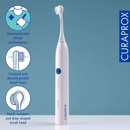 Hydrosonic Easy Toothbrush electric toothbrush for adults with 3 cleaning levels, Curaprox