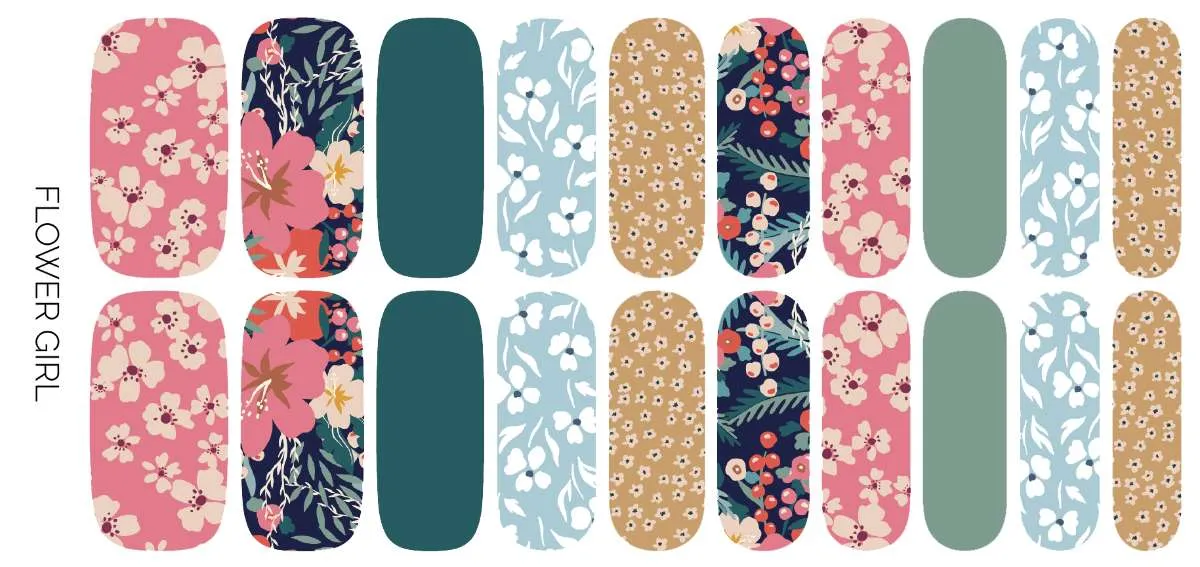 Ivy & Ash | Flower Girl | Trendy Muted Floral Print Nail Wrap Set