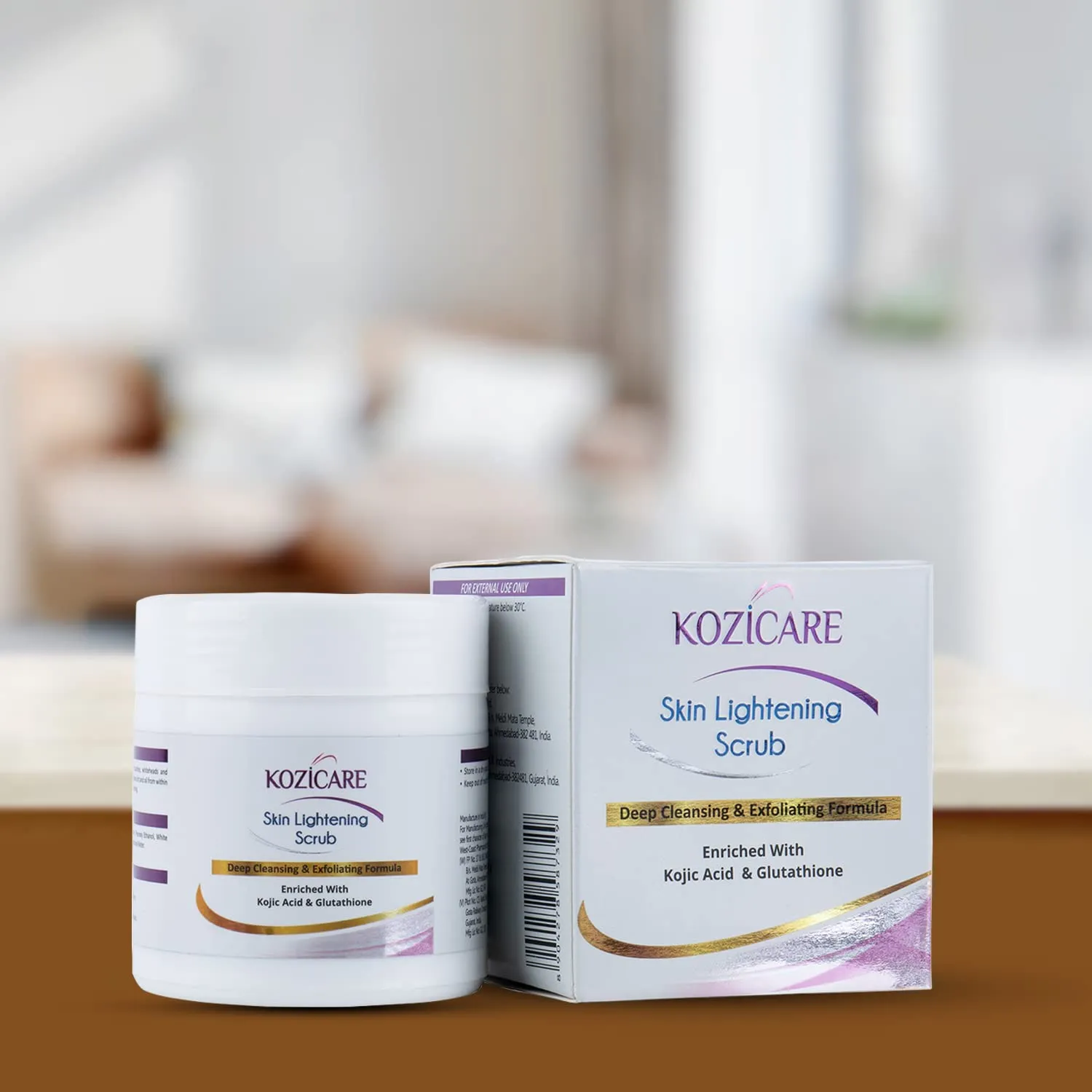 Kozicare Skin Lightening Scrub for Deep Cleansing & Exfoliating Formula | Enriched with 2% Kojic acid, 1% Glutathione| Helps in Cleaning Impurities, Cleanses Dirt, Blackheads - 100gm (Pack of 2)