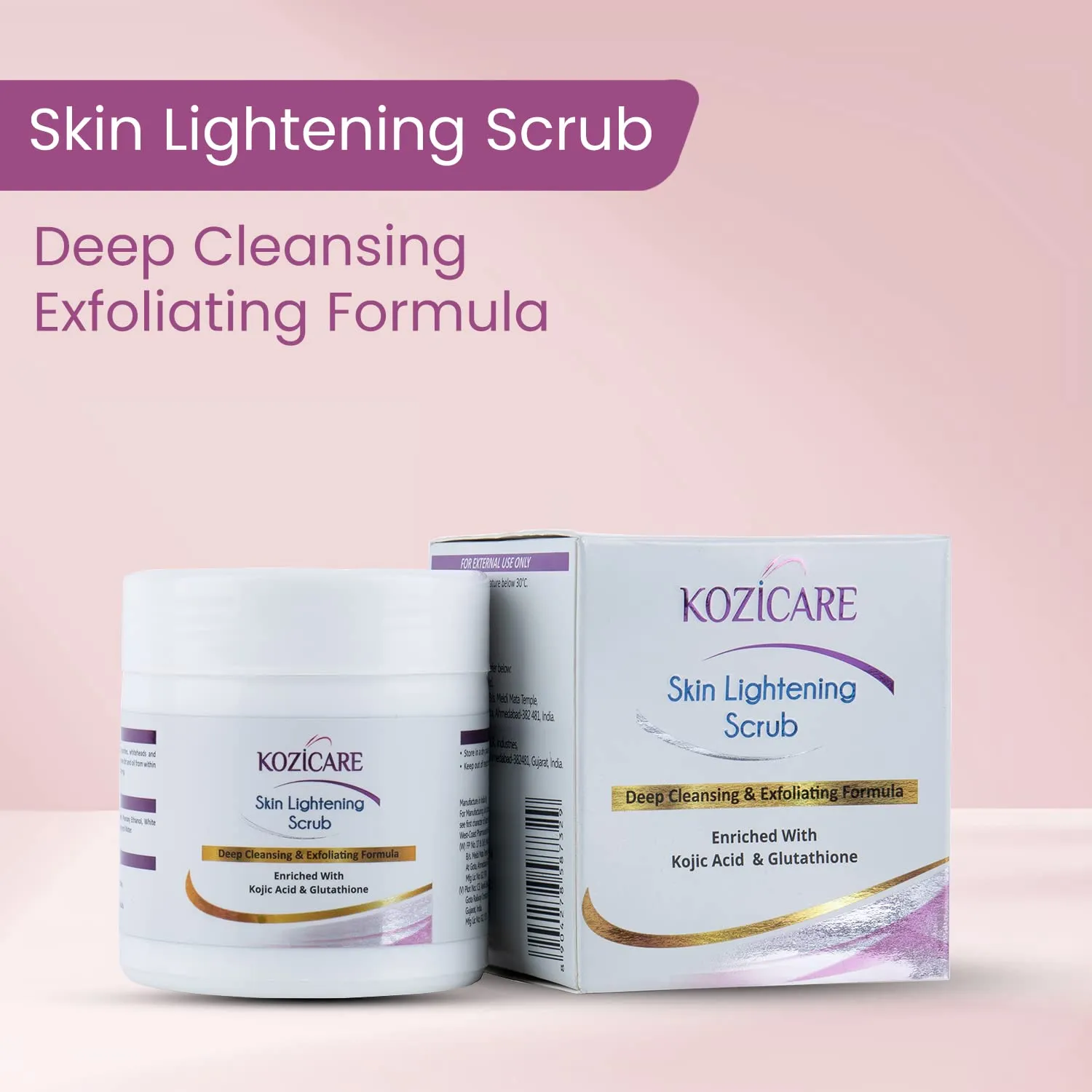 Kozicare Skin Lightening Scrub for Deep Cleansing & Exfoliating Formula | Enriched with 2% Kojic acid, 1% Glutathione| Helps in Cleaning Impurities, Cleanses Dirt, Blackheads - 100gm (Pack of 2)