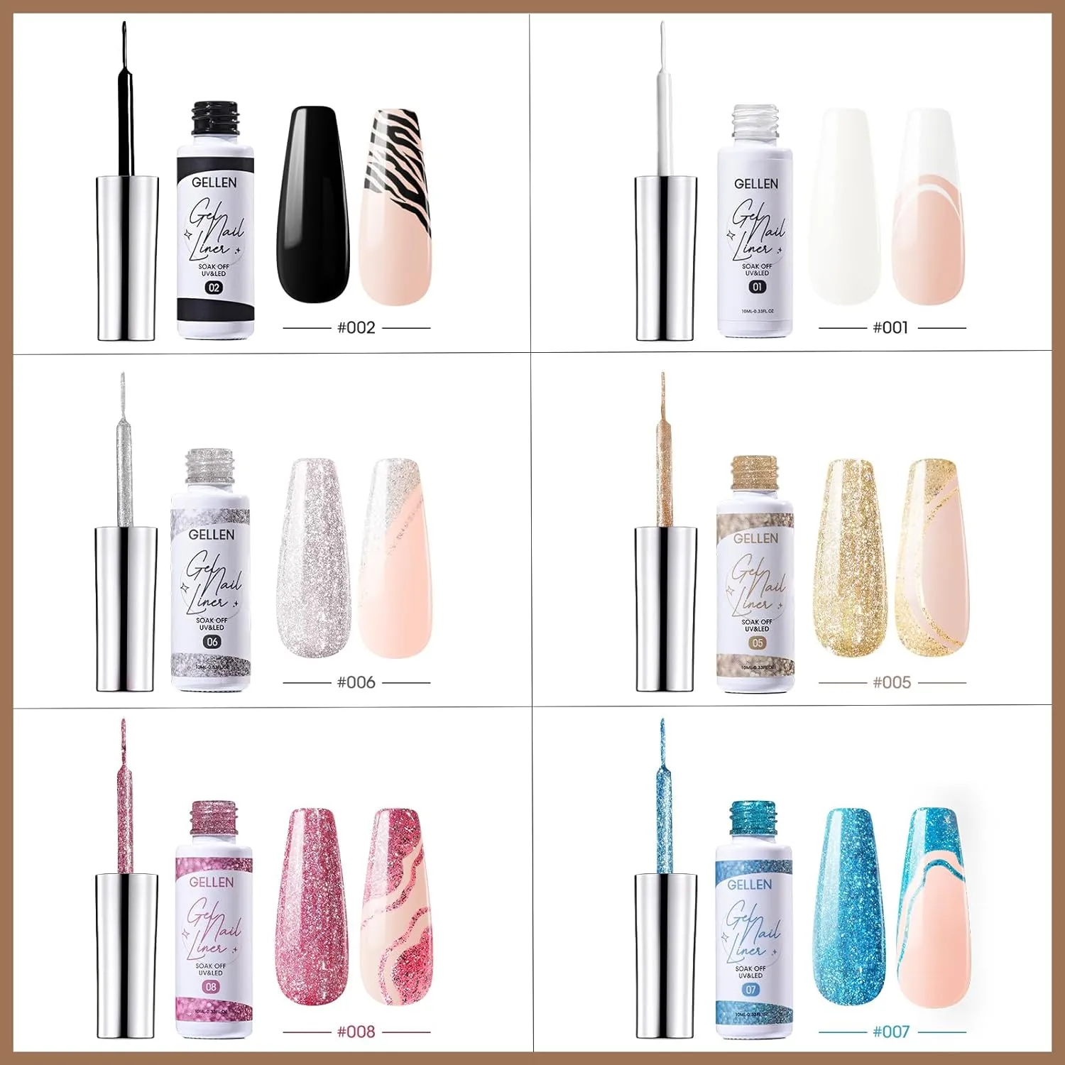 Liner Glitter Gel Nail Polish, Set of 6 Colors