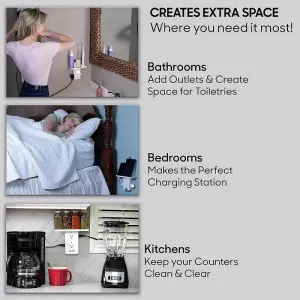 Look Time Life 8-Port US Electrical Socket Shelf - Wall Outlet Surge Protector with Multifunctional Shelf