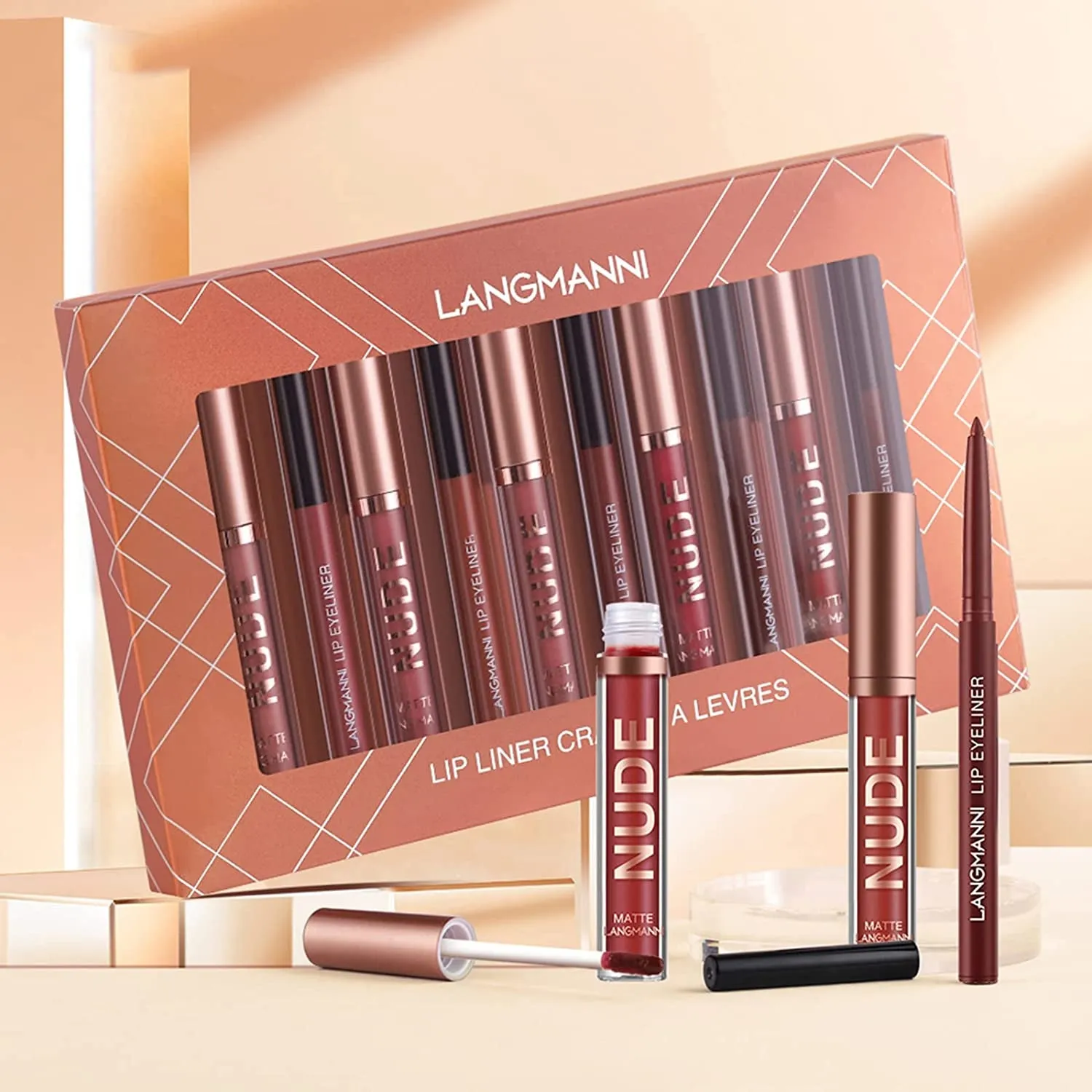 Matte Lipstick & Lipliner Set - Waterproof Velvet Kit for Women & Girls - Perfect Gift Box