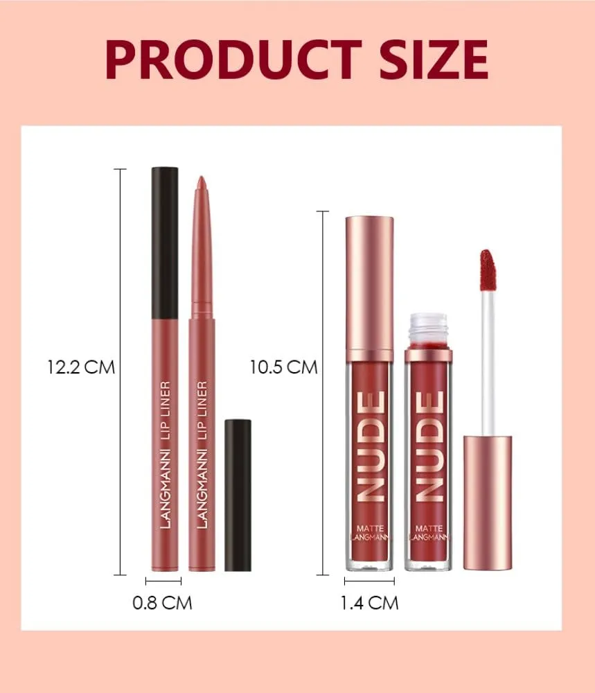 Matte Lipstick & Lipliner Set - Waterproof Velvet Kit for Women & Girls - Perfect Gift Box