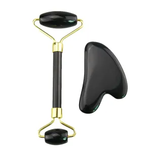 PRECIOUS GEMS Jade Roller & Gua Sha Set - Black Obsidian