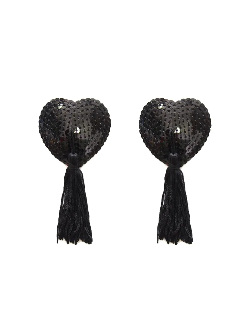 Reusable Adhesive Nipple Cover Heart Shape Shiny Sequin Nipple Concealers Sticker Breast Pads Pasties Bra with Tassel