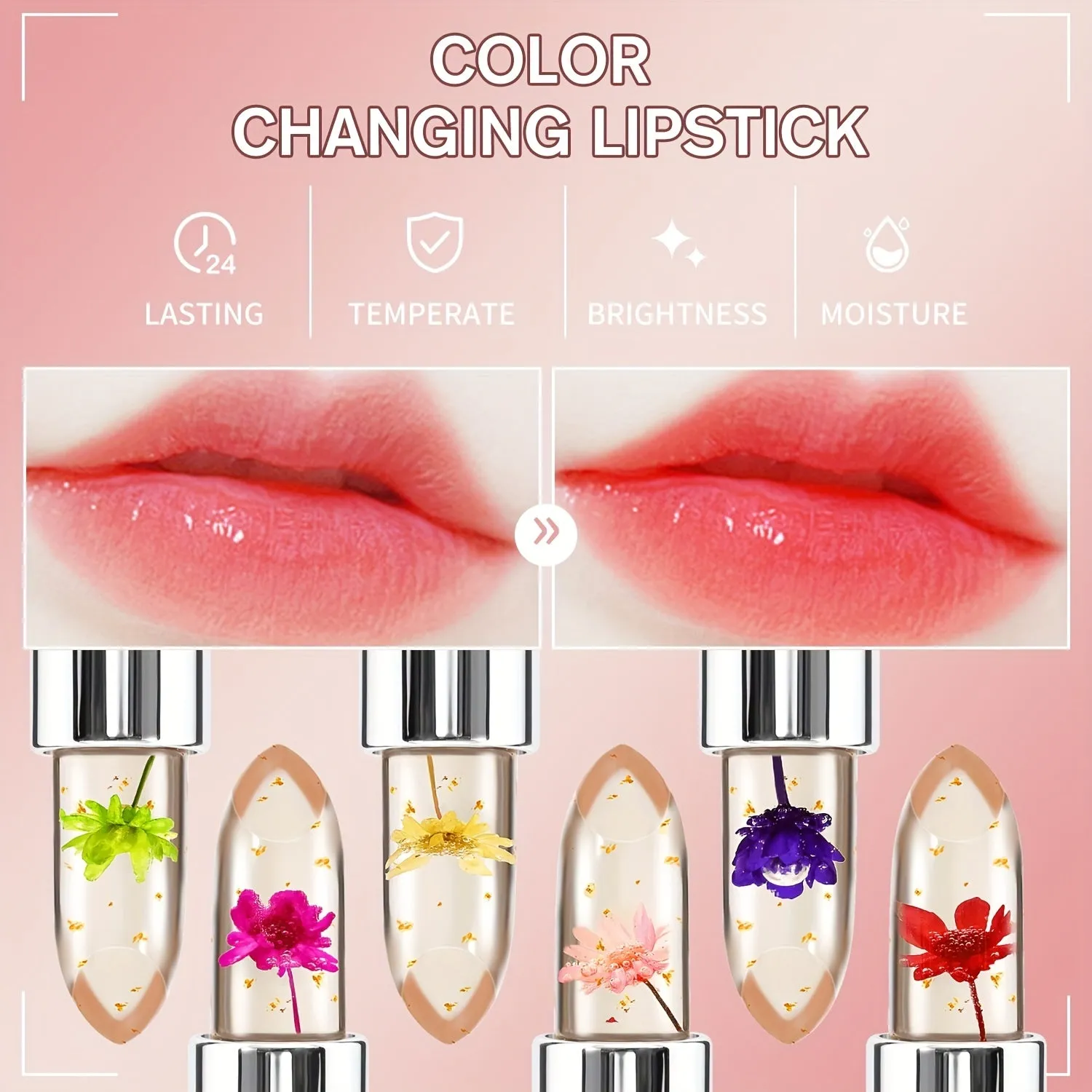 Valentines Day Lipstick Set Moisturizing Longlasting Colorchanging Flower Jelly