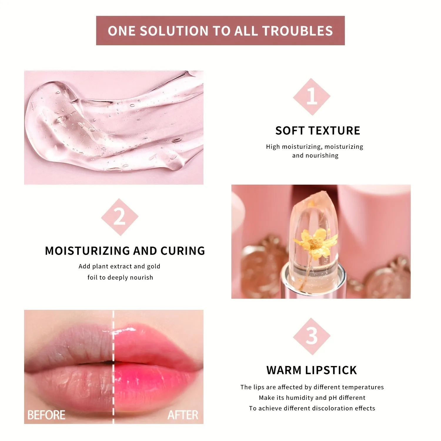 Valentines Day Lipstick Set Moisturizing Longlasting Colorchanging Flower Jelly